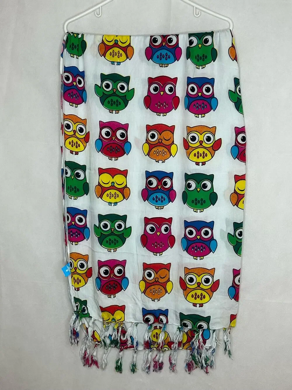 Bali Luv Owl Design Scarf Wrap Cover Up Beach Swimming Vacation Artsy Fringe
